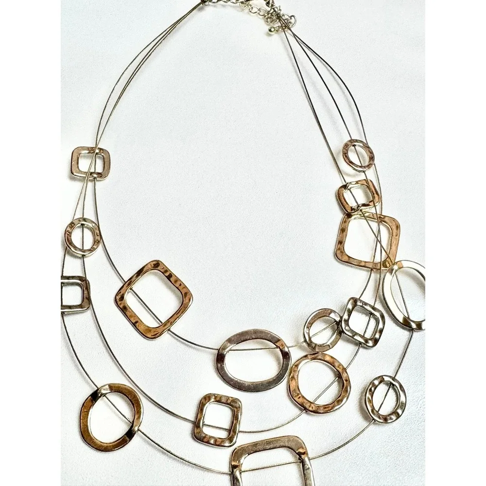 Layered Geometric Necklace Gold Tone Squares‎ Circles Ovals Statement Womens